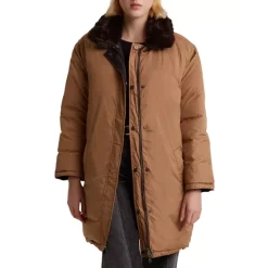 Coupon ⌛ Gerard Darel Sanna Faux-Fur Collar Reversible Quilted 🧥 Coat Straw 🌟