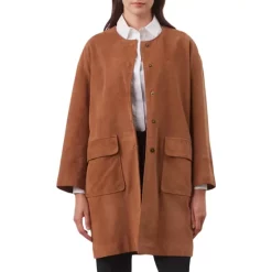 Brand new 🛒 Gerard Darel Miriame Front Button Leather 🧥 Coat Brown 🎉