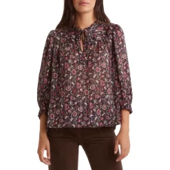 Cheapest 🎁 Gerard Darel Casey Printed Mandarin Collar Top Black 🔥