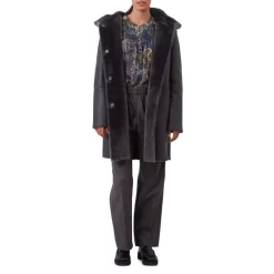 Hot Sale 😀 Gerard Darel Maialen Leather High Collar 🧥 Coat Gray 💯