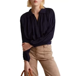 Flash Sale 🌟 Gerard Darel Cesaria Pleated Long Sleeve 👚 Shirt Navy 🎉 -Gerard Darel Elegant Shop unnamed file 380
