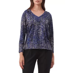 Top 10 ✔️ Gerard Darel Aure Printed V Neck Top Blue ❤️