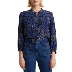 Best deal 😍 Gerard Darel Cancan Floral Mandarin Collar Blouse Blue 🛒
