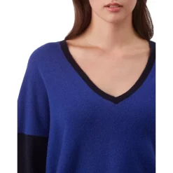 New 🎁 Gerard Darel Leny Color Blocked Cashmere V Neck Sweater Blue 🔥 -Gerard Darel Elegant Shop unnamed file 578