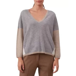 New 🎁 Gerard Darel Leny Color Blocked Cashmere V Neck Sweater Blue 🔥 -Gerard Darel Elegant Shop unnamed file 580