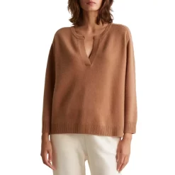 Best Sale 🌟 Gerard Darel Wool Leon Split Neck Sweater Caramel 🛒