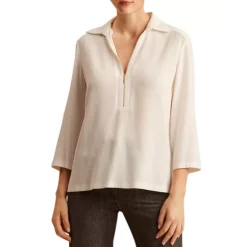 Cheapest ✨ Gerard Darel Cynthia Half Zip Crepe Blouse Ecru 🤩