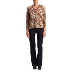 Buy 😍 Gerard Darel Alya Printed V Neck Top Ecru 🔔