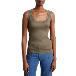 Best reviews of β€οΈ Gerard Darel Amauric Ribbed Lace Trim Tank Top Dark Green π